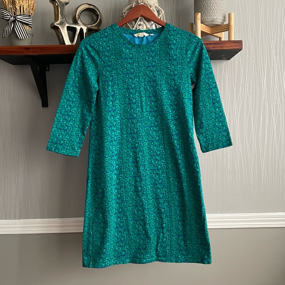 Boden Jersey Shift Cotton Pajamas Lounge Dress Blue Green Floral US 4 R